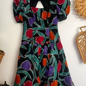 Vintage tea dress 1980s 1990s cottagecore SILK